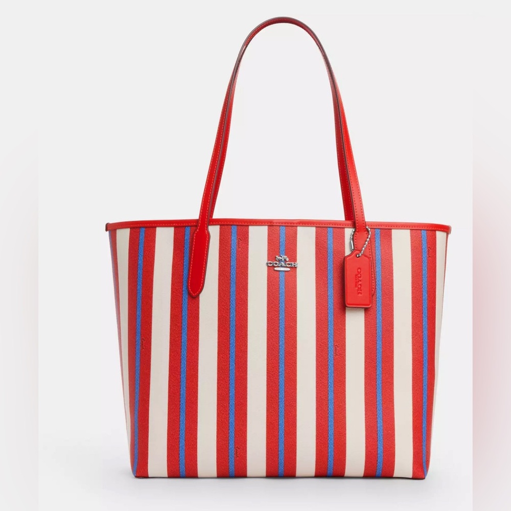 NWT COACH CT825 City Tote Stripe Print Coated Canvas Leather Below $398 Retail